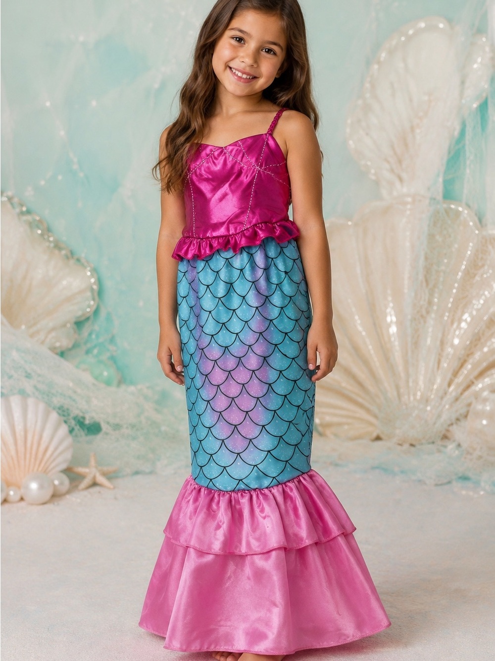 Girls Pink and Teal Mermaid Costume Dress - Kids Costume